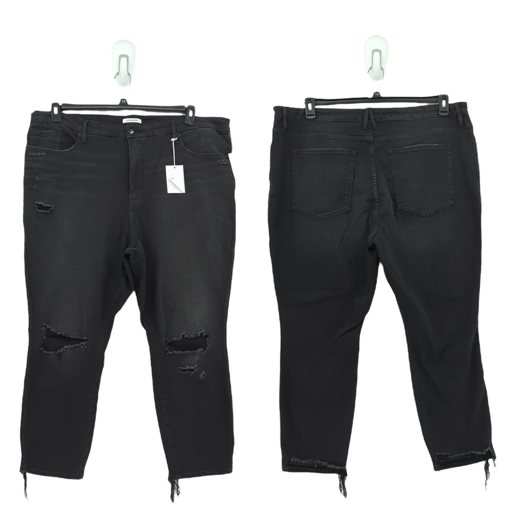Good American Women Plus 24 Good Curve Jeans Black Skinny Ripped Distressed NEW